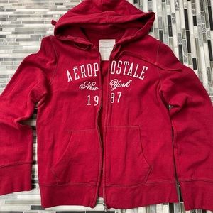 Selling it, zip up sweatshirt, color red, size large, brand Aeropostale